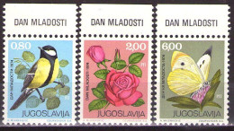 Yugoslavia 1974 - Youth Day, Bird, Rose, Butterfly - Mi 1559-1561 - MNH**VF - Nuovi