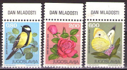 Yugoslavia 1974 - Youth Day, Bird, Rose, Butterfly - Mi 1559-1561 - MNH**VF - Nuovi