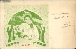Art Nouveau CPA Allegorie, Juli, Frau Mit Blumenstrauß - Other & Unclassified