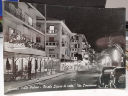 2 Cartoline Finale Ligure Provincia Savona, Notturno ,via Concezione,viale Delle Palme Hotel Miramare 1955 - Savona