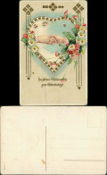  Glückwunsch: Geburtstag - Fassende Hände Im Herz Mit Blumen 1909 Goldrand - Anniversaire