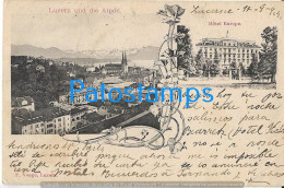 229782 SWITZERLAND LUZERN VIEW PARTIAL & HOTEL EUROPE CUT CIRCULATED TO SPAIN POSTAL POSTCARD - Other & Unclassified