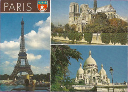 *CPM - 75 - PARIS - Souvenir - Multivues - Notre Dame, Tour Eiffel, Sacré Coeur - Multi-vues, Vues Panoramiques