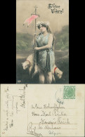 Sretan Uskrs/Osterlamm, Osterlämmer, Frau Patriotik, Kolorierte AK 1909 - Ostern