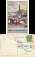 Ansichtskarte Linz Franz Josef Platz Künstlerkarte Ludwig Markttreiben 1915 - Autres & Non Classés