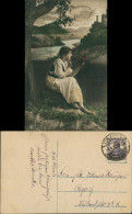 Fotokunst Fotomontage Frau Mädchen, Fluss, Burg, Serien-Postkarte 1920 - Bekende Personen