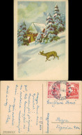 Ansichtskarte  Jugoslavija Künstler-AK Stimmungsbild Winter Mit Reh 1954 - Contemporanea (a Partire Dal 1950)