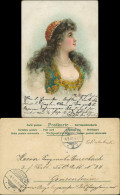 Künstlerkarte Hübsche Frau Mit Halskette, Dekoltee 1901 Perlen - Personaggi