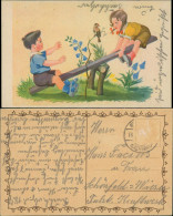 Ansichtskarte  Künstlerkarte Kinder (gemalt) Auf Schaukel 1925 - Portretten