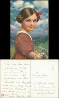 Ansichtskarte  Künstlerkarte Kind Mädchen Mit Blumen Vor Landschaft 1920 - Portretten
