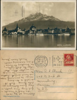 Luzern Lucerna Panorama-Ansicht Auf See, Berge, Schiffsanlegestelle 1924 - Andere & Zonder Classificatie