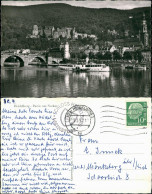 Heidelberg Kleines Binnenschiff Neckar Schiff Passiert Brücke, Burg 1955 - Heidelberg