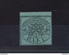 1852 Stato Pontificio, 1 Bajocco Verde Azzurro, N° 2a , Firmato Bolaffi, MNH** - Etats Pontificaux
