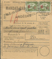 FRANCE MANDAT CARTE 1F VALS LES BAINS ( ARDECHE ) POUR LA GARENNE COLOMBES ( HAUTS DE SEINE ) DE 1941 LETTRE COVER - 1921-1960: Modern Period