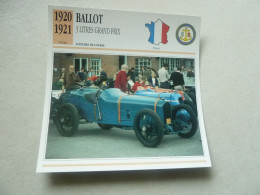 1920-1921 - Voitures De Course - Ballot 3 Litres Grand Prix - Moteur 8 Cylindres - France - Fiche Technique - - Other & Unclassified