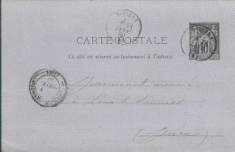 FRANCE CARTE 10c VIVIERS 5 ARDECHE ) POUR LONS LE SAUNIER ( JURA ) DE 1880  LETTRE COVER - Cartes Postales Types Et TSC (avant 1995)