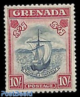 Grenada 1937 10Sh, Carmine/Slate Blue, Perf. 12:13, Unused (hinged), Transport - Ships And Boats - Bateaux