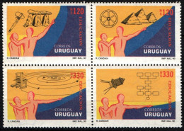 1991 Uruguay Education Stone Axe Wheel Pyramids Printing Press Solar System #1364 ** MNH - Uruguay