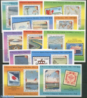 Bhutan 1990 Death Of Hirohito 12 S/s, Mint NH, Nature - Transport - Birds - Stamps On Stamps - Ships And Boats - Art -.. - Briefmarken Auf Briefmarken