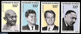 Niger 1968 Politicians 4v, Mint NH, History - American Presidents - Gandhi - Nobel Prize Winners - Mahatma Gandhi