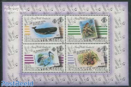 Seychelles, Zil Eloigne Sesel 1990 Stamp World S/s, Mint NH, Nature - Birds - Sea Mammals - Philately - Stamps On Stamps - Stamps On Stamps