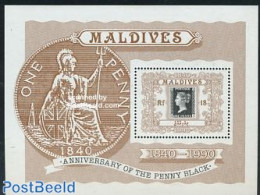 Maldives 1990 150 Years Stamps S/s, Mint NH, Stamps On Stamps - Briefmarken Auf Briefmarken