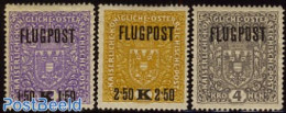 Austria 1918 Airmail 3v, White Paper (size 26x29mm), Mint NH, History - Coat Of Arms - Europa Hang-on Issues - Ongebruikt
