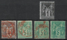 France - N° 75 - 83 Et 88 Type Sage Lot De 5 TP Avec Oblitération En Rouge, En Bleu - 1876-1898 Sage (Type II)