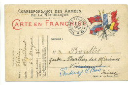 Carte En Franchise - Guerre 14-18 - Cachet Trésor Et Postes Secteur Postal N°4 -Thiriez 6e Dragons à Bouttet Fontenay - Guerre 1914-18