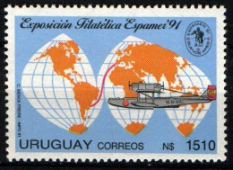 1991 Uruguay Dornier Wal Route Map Airplane Global Map #1370 ** MNH - Uruguay