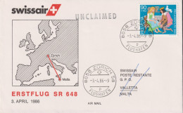 1986 Schweiz, Swissair Erstflug SR 648, Zum:CH J297, Mi:CH 1307 Aschenbrödel - First Flight Covers