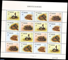 Macao 1989 Snakes M/s, Mint NH, Nature - Reptiles - Snakes - Ungebraucht