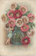 CPA    11 Enfants Au Centre Des Corolles De Fleurs Et 1 Enfant En Ange  Oblitérée Paris-Paris 1908 - Bébés