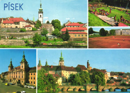PISEK, MULTIPLE VIEWS, ARCHITECTURE, CHURCH, TOWER, CARS, BRIDGE, RESORT, TENNIS, CZECH REPUBLIC, POSTCARD - Czech Republic