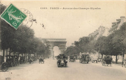 P6-75--PARIS-  AVENUE DES CHAMPS ELYSEETRES BELLE CPA  ANIMEE AVEC VOITURES ET ATTELAGES - Champs-Elysées