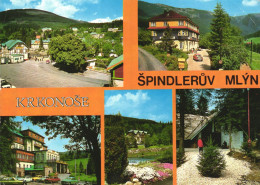 SPINDLERUV MLYN, KRKONOSE, GIANT MOUNTAINS, MULTIPLE VIEWS, ARCHITECTURE, CARS,FIELD OF FLOWERS,CZECH REPUBLIC, POSTCARD - Czech Republic