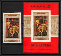 Nord Yemen YAR - 3580 Bloc 73 + 755 Chevaux Horse ** MNH Tableau Painting Paolo Ucello Cote 27 Non Dentelé Imperf - Yemen