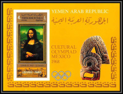 Nord Yemen YAR - 3523b/ Bloc N°92 B Da Vinci Mona Lisa Joconde Tableaux Paintings Olympic Games 1968 Non Dentelé Imperf - Yemen