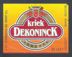 KRIEK LAMBIC DEKONINCK - DWORP   - 25 CL  -  BIERETIKET  (BE 534) - Bier