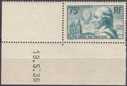 PILATRE De ROZIER YT N°313 NEUF** + CDF + Coin Daté - Unused Stamps