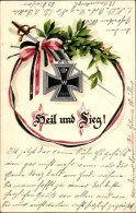 CPA Heil Und Sieg, Eisernes Kreuz 1914, Eichenlaub, Lorbeer, 1. WK - Other & Unclassified