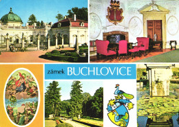 BUCHLOVICE, MULTIPLE VIEWS, ARCHITECTURE, PAINTING, EMBLEM, PARK, FOUNTAIN, PALACE, CZECH REPUBLIC, POSTCARD - Czech Republic
