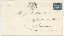 LETTRE  1851 AVEC TIMBRE CERES N° 4 OBLITERATION GRILLE ETCACHET A DATE TYPE 15 DE MULHOUSE - Briefe U. Dokumente