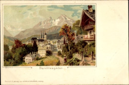 Lithographie Berchtesgaden In Oberbayern, Teilansicht Vom Ort Mit Kirche, Berglandschaft - Andere & Zonder Classificatie