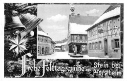 39105431 - Stein Bei Pforzheim. Frohe Festtagsgruesse. Strassenpartie Im Winter Mit Gasthaus, Umrahmt Von Tannenzweigen - Pforzheim