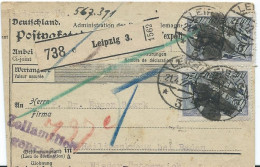 BULLETIN DE COLIS POSTAL 1922 AVEC 7 TIMBRES ET CACHET DE LEIPZIG - Lettres & Documents