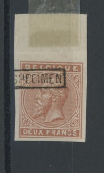 41.B. 2Fr Non émis ND Bord De Feuille Sup.   Avec SPECIMEN.  Coté  180-€.  Léopold II Avec Colle * - Proofs & Reprints