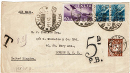 CTN91- GRANDE BRETAGNE FRAGMENT DE LETTRE DEPART SAVONA (ITALIE) 19/4/1948 TAXEE A L'ARRIVEE - Strafportzegels