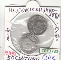 CRE3731 LOTE MONEDAS ESPAÑA 50 CENTIMOS ALFONSO III 1880-81 MSM PLATA - Sonstige & Ohne Zuordnung