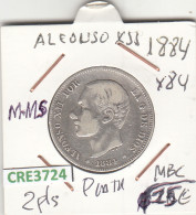 CRE3724 MONEDA ESPAÑA 2 PESETAS ALFONSO XII 1884 *84 MMS PLATA MBC - Other & Unclassified